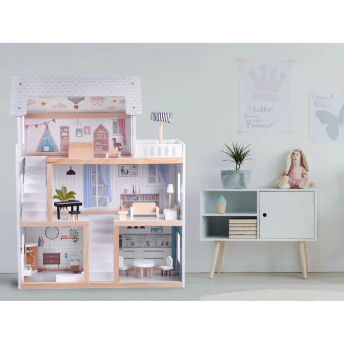 zestaw mebli do kreatywnej zabawy w drewnianym domku boho