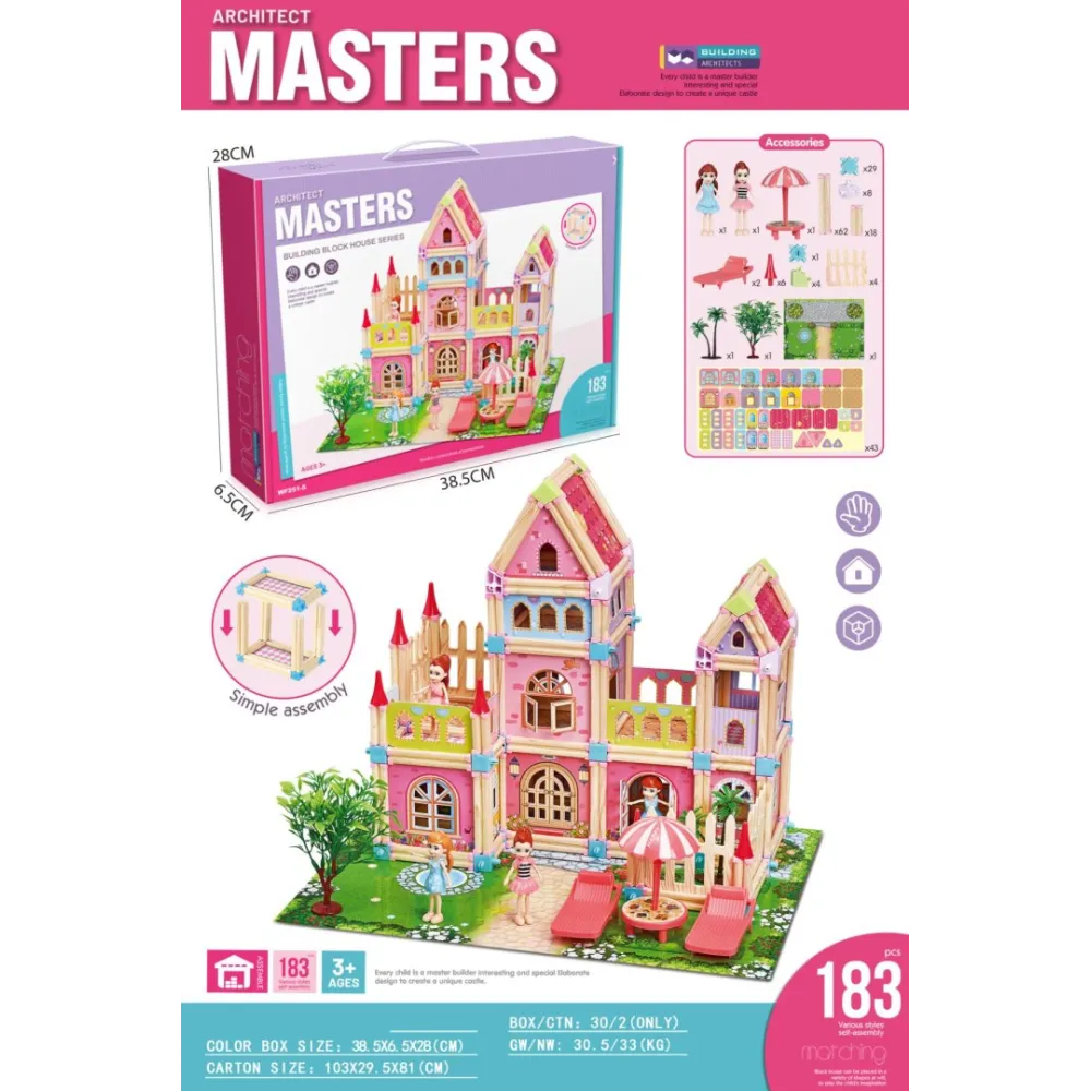 drewniany domek księżniczek z akcesoriami i figurkami na podkładce