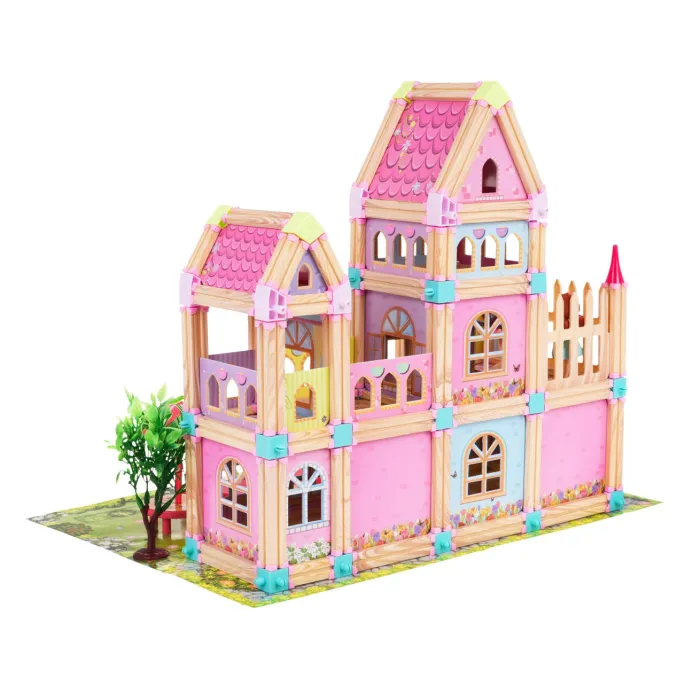 drewniane klocki i plastikowe łączniki przygotowane do budowy