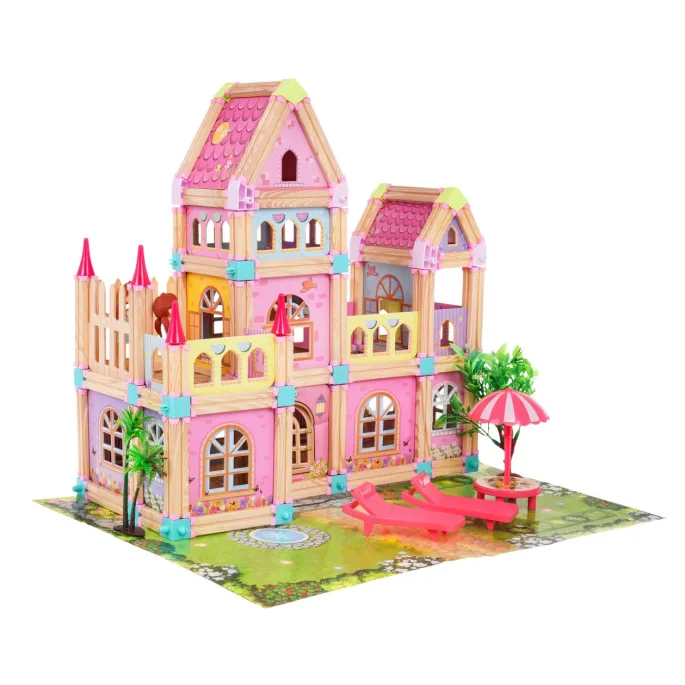 zestaw domek księżniczek z ogrodową aranżacją i leżakami