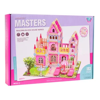 widok na przykładową konstrukcję domku z podkładką i dekoracjami