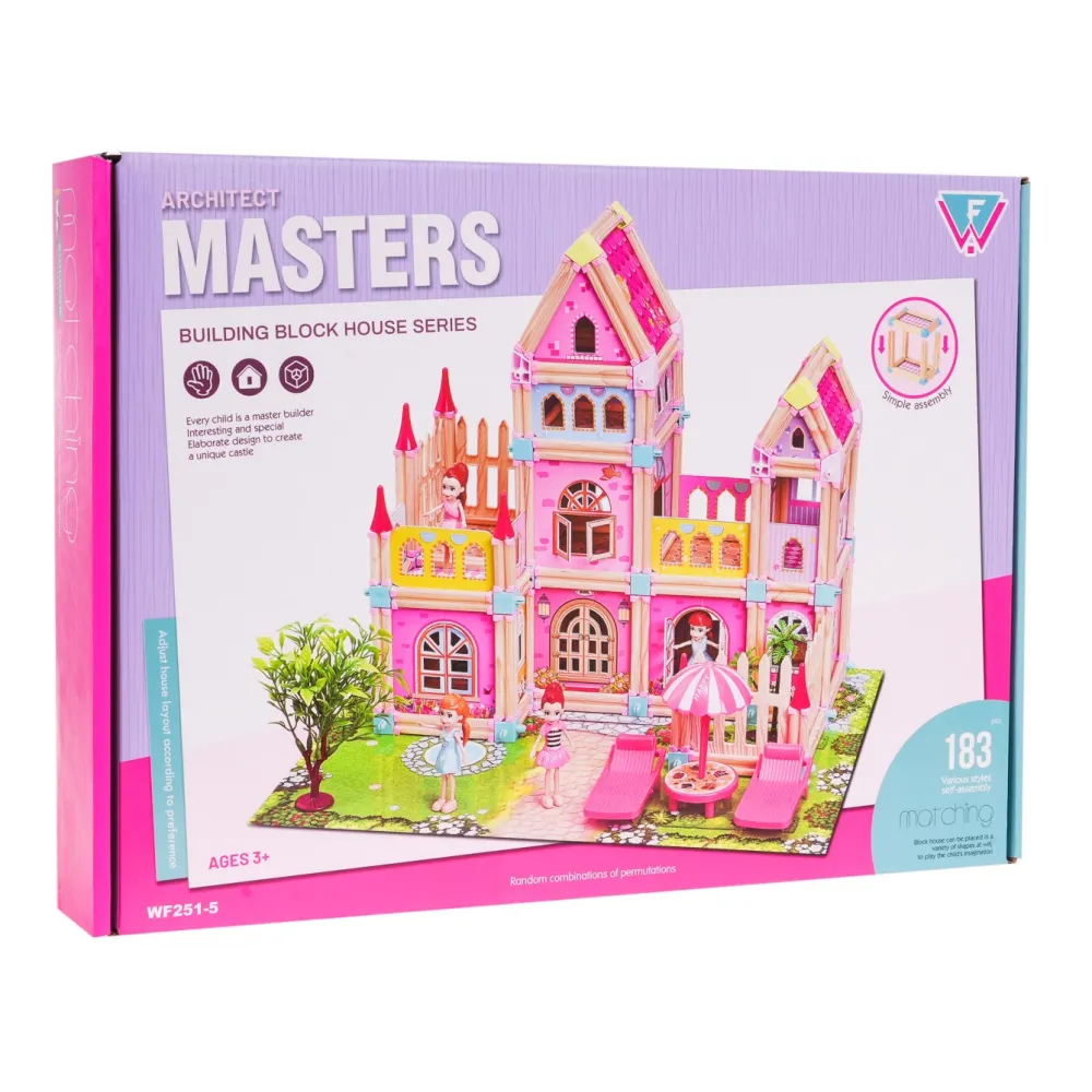 widok na przykładową konstrukcję domku z podkładką i dekoracjami