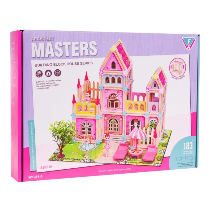 widok na przykładową konstrukcję domku z podkładką i dekoracjami