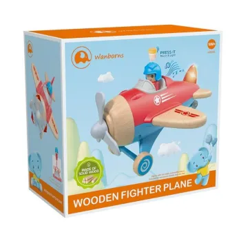 drewniany samolot w czerwonym kolorze na białym tle