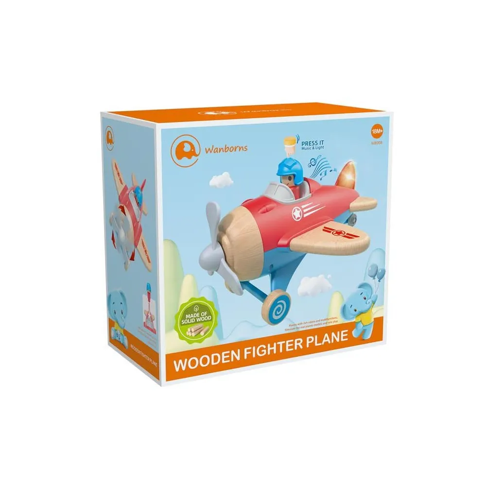 drewniany niebieski samolot dziecięcy na jasnym tle