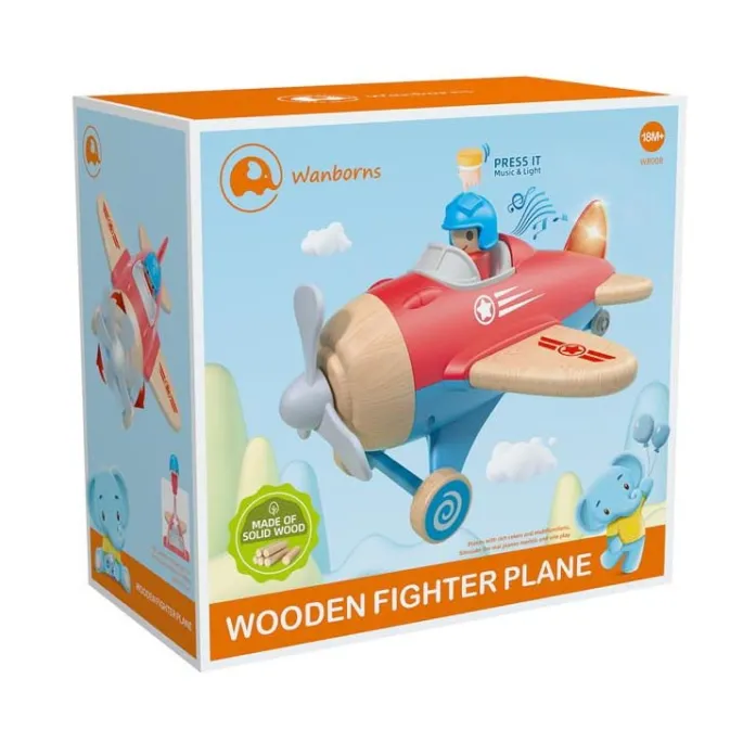 drewniany niebieski samolot dziecięcy na jasnym tle