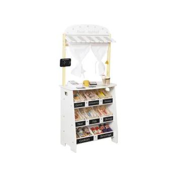 akcesoria zestawu – drewniane koszyki i produkty spożywcze