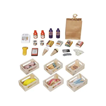 elementy wyposażenia: skaner i zabawkowe pieniądze na blacie