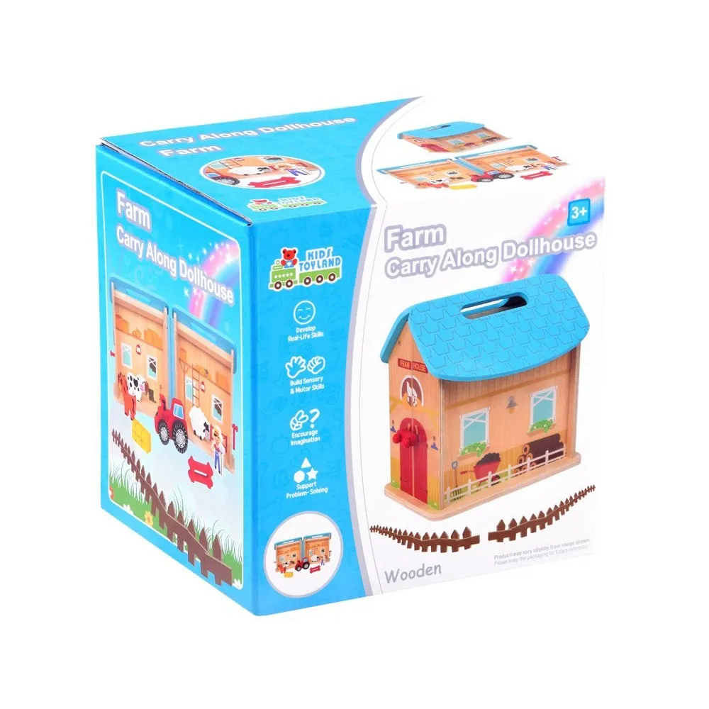 koń, krowa i baran ustawione przed złożoną stodołą