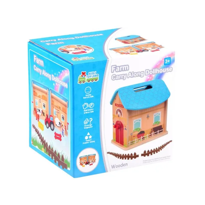 koń, krowa i baran ustawione przed złożoną stodołą