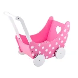 drewniany wózek dla lalek w stylu retro na białym tle