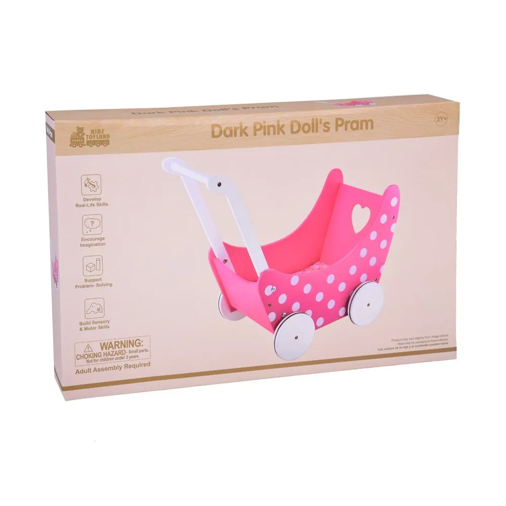 drewniany wózek pchacz z widoczną przestrzenią na lalki