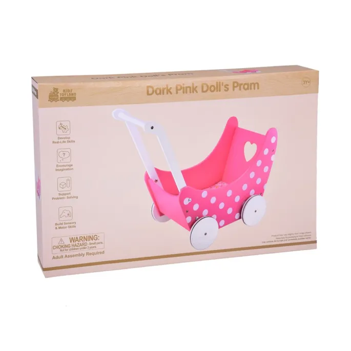 drewniany wózek pchacz z widoczną przestrzenią na lalki