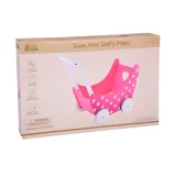 drewniany wózek pchacz z widoczną przestrzenią na lalki