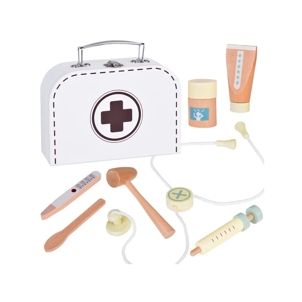 drewniany zestaw lekarski z akcesoriami dla dzieci w walizce