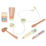 zbliżenie na drewniany stetoskop z pastelowymi słuchawkami