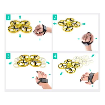 Cztery przeciwbieżne śmigła w dronie RC0573 w ruchu