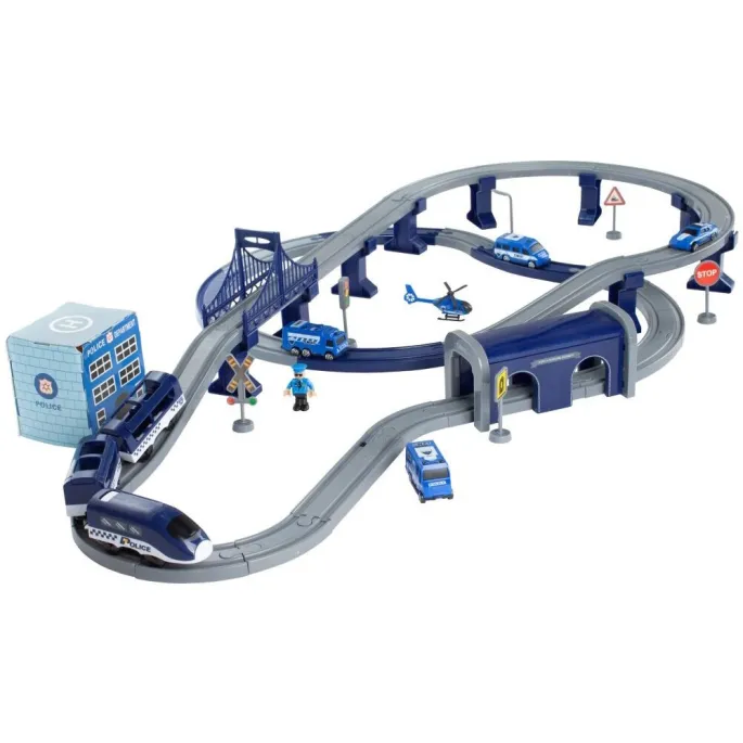 zbliżenie na policyjne pojazdy zestawu kolejki elektrycznej