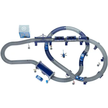 wagon pasażerski z otwieranym dachem w zestawie kolejki tor policja