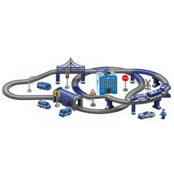 scena zabawy kolejką elektryczną tor policja 92ele z wszystkimi elementami