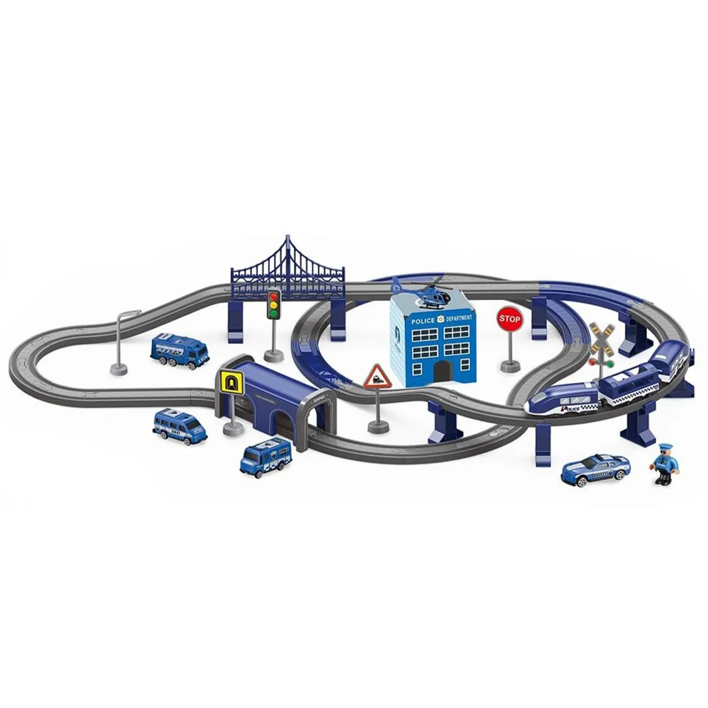 scena zabawy kolejką elektryczną tor policja 92ele z wszystkimi elementami