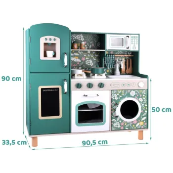 zestaw kuchenny z podświetlanymi palnikami i czarną tablicą do rysowania