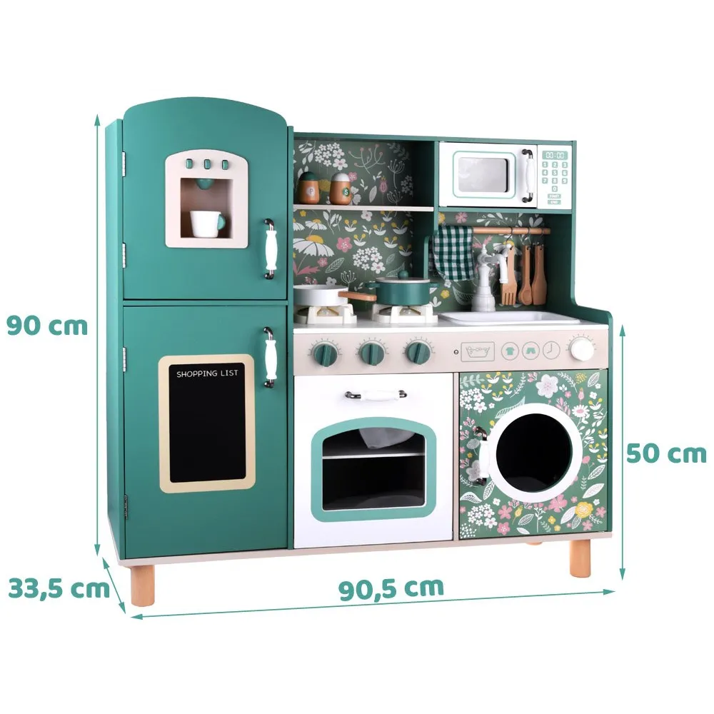 zestaw kuchenny z podświetlanymi palnikami i czarną tablicą do rysowania