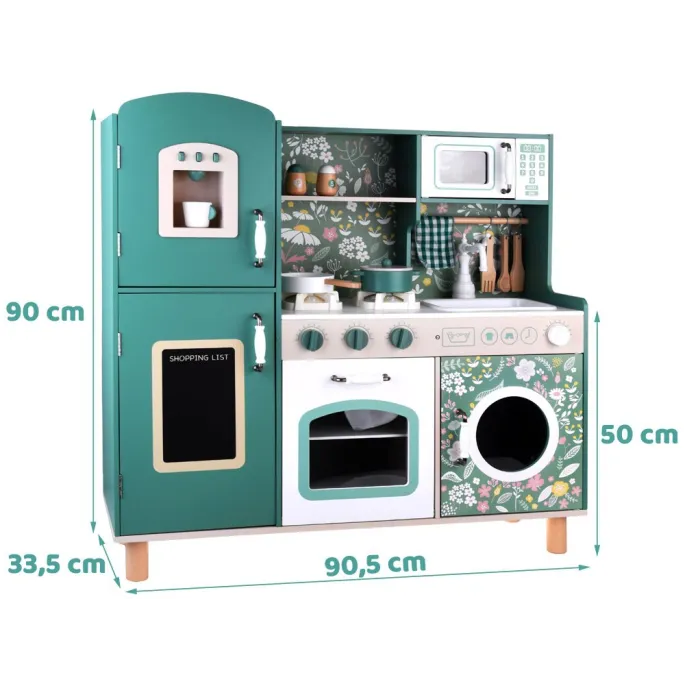 zestaw kuchenny z podświetlanymi palnikami i czarną tablicą do rysowania