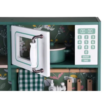 komplet akcesoriów: garnek, patelnia, filiżanka, łyżka, łopatka