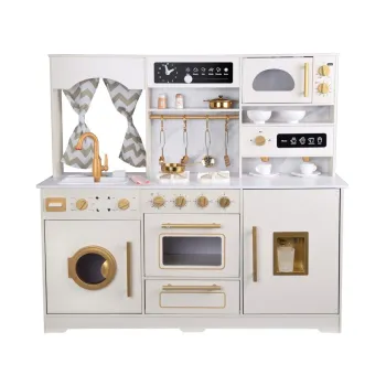 Duża Kuchnia drewniana Styl Glamour Złote dodatki Światło + dźwięk ZA5270