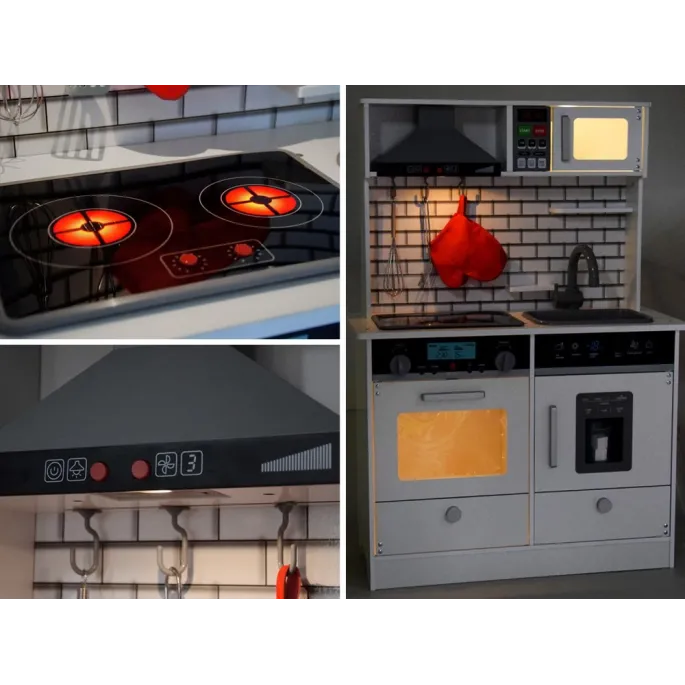 detal akcesoriów: garnek z pokrywką, patelnia i łopatka przy kuchni