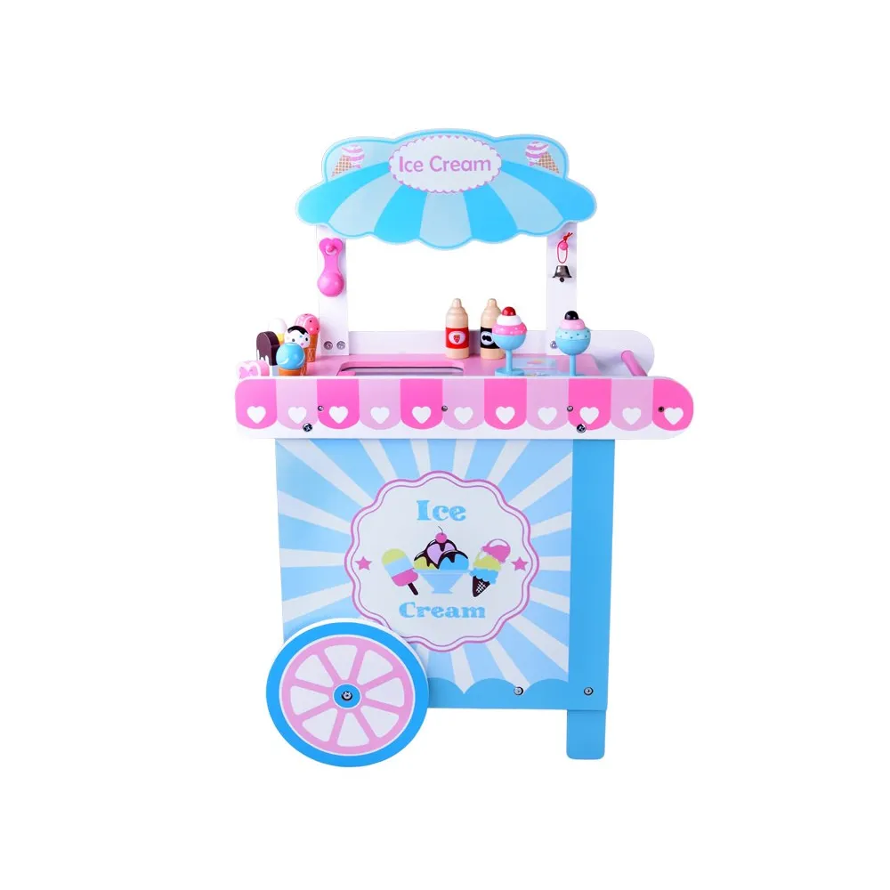 Pastelowa budka z dwoma dużymi kółkami do łatwego transportu