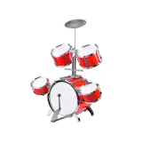 Kolorowa perkusja dziecięca z czerwonymi akcentami i szarymi detalami