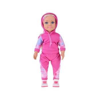 długie blond włosy lalki z różowymi pasemkami ukazane w zbliżeniu