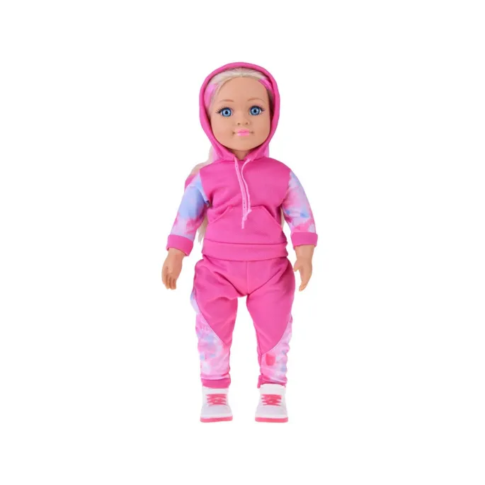 długie blond włosy lalki z różowymi pasemkami ukazane w zbliżeniu