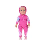 długie blond włosy lalki z różowymi pasemkami ukazane w zbliżeniu