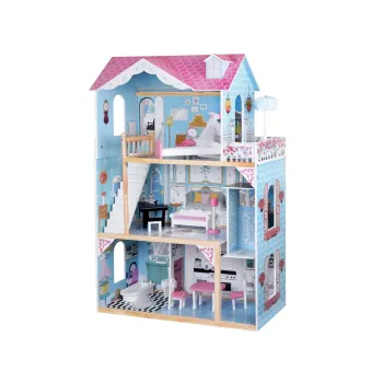 Duży Drewniany Domek dla lalek + drewniane mebelki Pastelowe kolory ZA5457