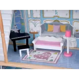 domek dla lalek z włączonym oświetleniem ledowym w środku