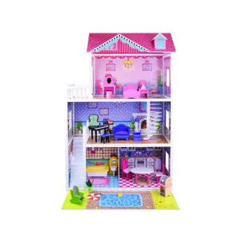 zbliżenie na meble w drewnianym domku dla lalek