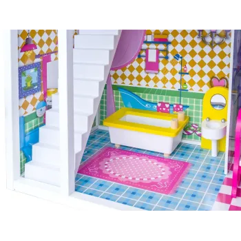 sypialnia na poddaszu drewnianego domku dla lalek