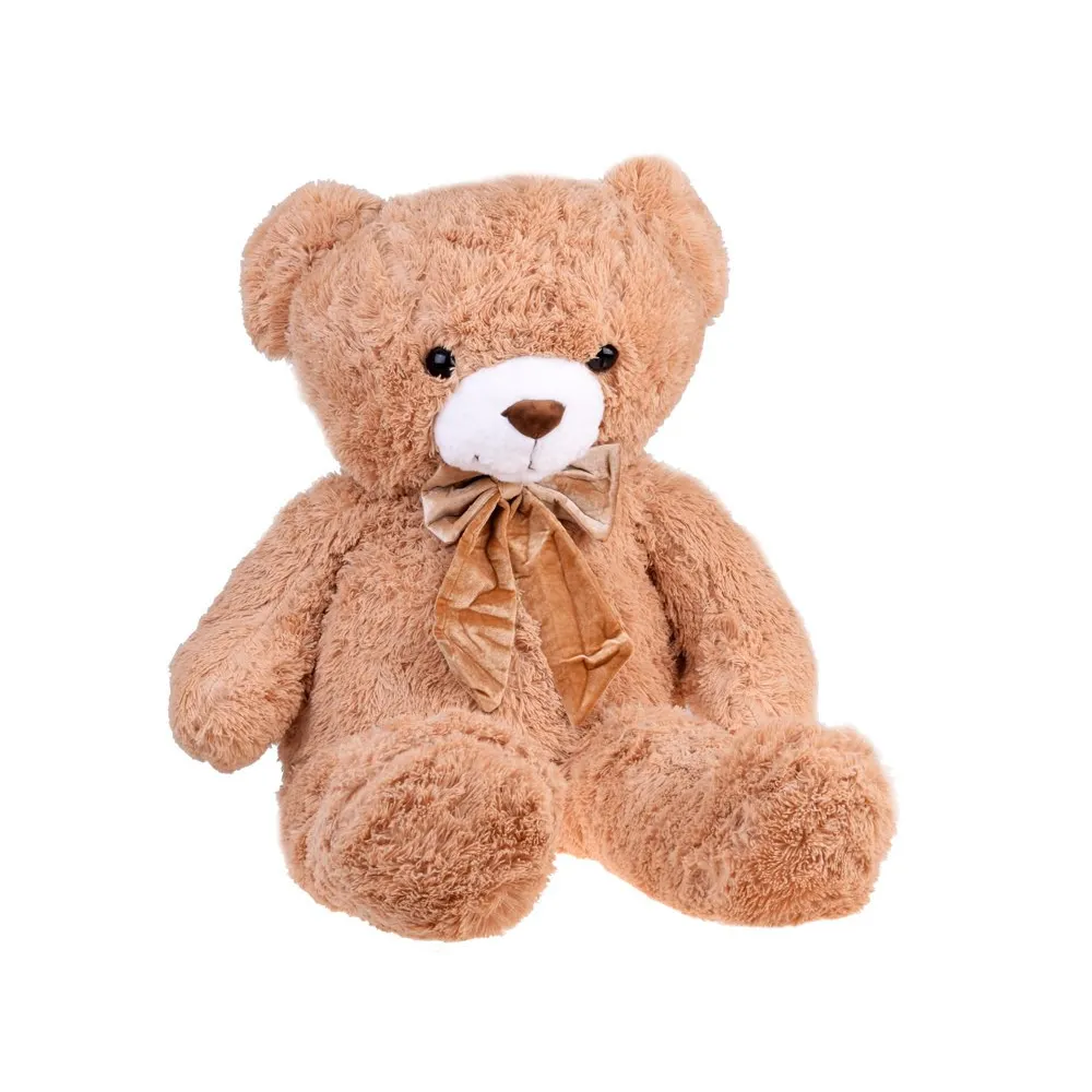 ciemno-beżowa maskotka z jasnym futerkiem i welurową kokardką