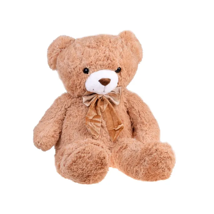 ciemno-beżowa maskotka z jasnym futerkiem i welurową kokardką