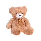 ciemno-beżowa maskotka z jasnym futerkiem i welurową kokardką