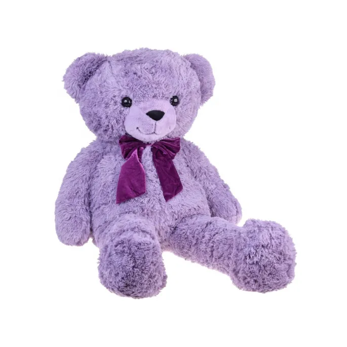 welurowa kokardka na szyi dużego misia pluszowego benia