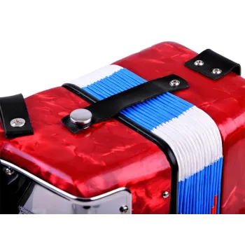 dziecięcy akordeon o klasycznej konstrukcji stojący na stole