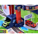 dziecięcy garaż do zabawy z trasami, samochodami i helikopterem