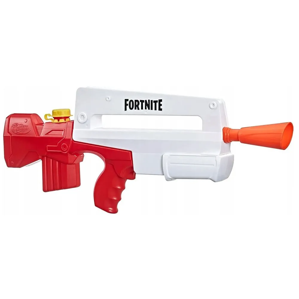 Zbliżenie na wyprofilowaną rączkę pistoletu Nerf Fortnite Burst