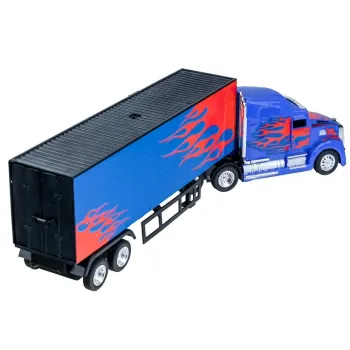 widok całego zestawu: ciągnik, naczepa i pilot na białym tle