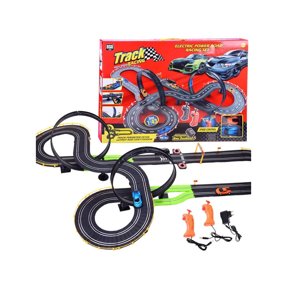 tor wyścigowy o długości 787 cm z widocznymi dwoma autami