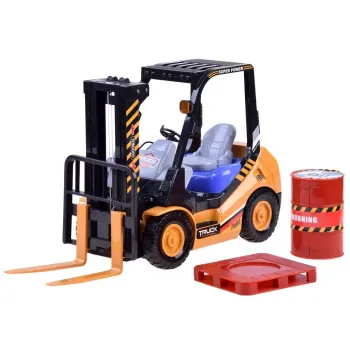 widok boczny wózka widłowego z widełkami w pozycji podniesionej